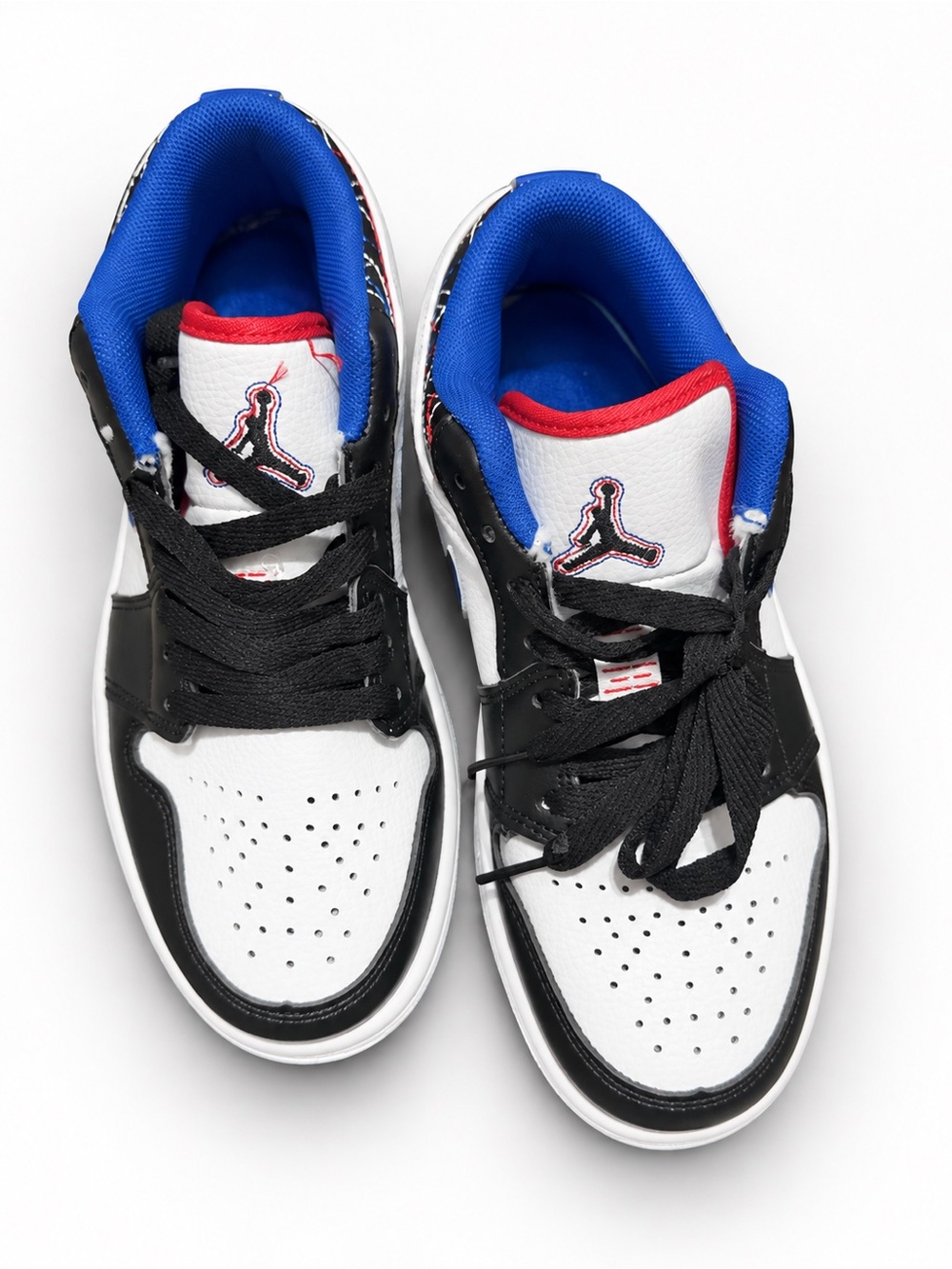 Jordan Kids Low-Top Sneakers in White, Black, Blue & Red